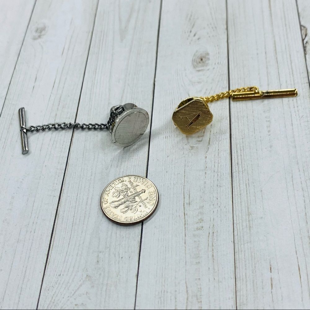Silver and Gold Initial A Tie Pins‎